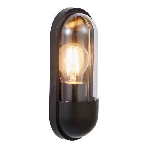 Forum Lighting CZ-38639-BLK Pilule Black IP54 Wall Light With Multiple Mounting Options & Clear Diffuser - Requires 1 x 10W GLS ES LED Lamp 240V