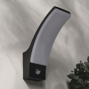 Forum Lighting CZ-44226-BLK Batsu Black IP65 12W 1200Lm Curved LED Wall Light With PIR & Opal Diffuser 240V