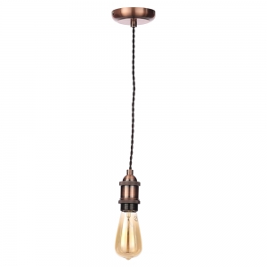 Forum Lighting INL-27988-ACOP Dale Antique Copper IP20 1m Vintage Styled Pendant Set With Black Twisted Cable - Requires 1 x 6W ST64 ES LED  Lamp 240V