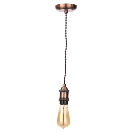 Forum Lighting INL-27988-ACOP Dale Antique Copper IP20 1m Vintage Styled Pendant Set With Black Twisted Cable - Requires 1 x 6W ST64 ES LED  Lamp 240V