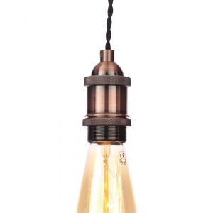 Forum Lighting INL-27988-ACOP Dale Antique Copper IP20 1m Vintage Styled Pendant Set With Black Twisted Cable - Requires 1 x 6W ST64 ES LED  Lamp 240V
