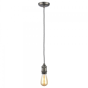 Forum Lighting INL-27988-PEW Dale Pewter IP20 1m Vintage Styled Pendant Set With Black Twisted Cable - Requires 1 x 6W ST64 ES LED  Lamp 240V
