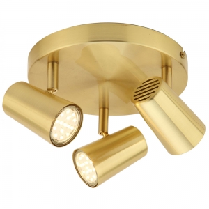 Forum Lighting INL-31776-SBRS Harvey Satin Brass IP20 Adjustable GU10 Triple Light Plate Spotlight - Requires 3 x 7W GU10 LED Lamp 240V