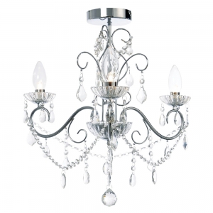 Forum Lighting SPA-20182-CHR Vela Chrome IP44 Decorative 3 Light Flush Ceiling Chandelier With Clear Glass Crystal Droplets - Requires 3 x 3W G9 LED Lamps 240V