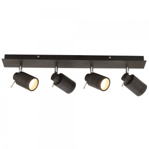 Forum Lighting  SPA-22560-MBLK Scorpius Matt Black IP44 Four Light GU10 Light Bar Spotlight With 4 x Adjustable Spotlight Heads - Requires 4 x 7W GU10 LED Lamps 240V