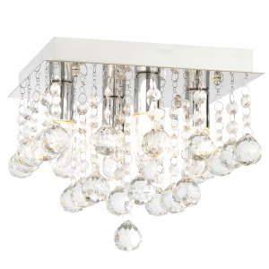 Forum Lighting SPA-24468-CHR Orlando Chrome IP44 230mm Square Flush Ceiling Light With Clear Glass Crystal Droplets - Requires 4 x 3W G9 LED Lamps 240V