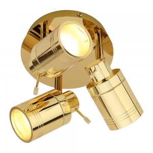 Forum Lighting  SPA-27405-BRS Scorpius Brass IP44 Triple Light GU10 Round Plate Spotlight With 3 x Adjustable Spotlight Heads - Requires 3 x 7W GU10 LED Lamps 240V