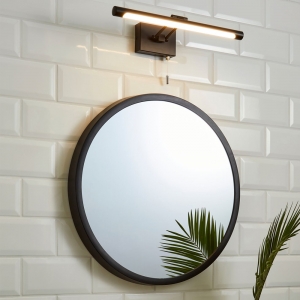 Forum Lighting SPA-30993-MBLK Chai Matt Black IP44 8W 395Lm Modern Styled LED Picture/Mirror Light With Warm White 3000K LEDs, Opal Diffuser & Pullcord Switch 240V