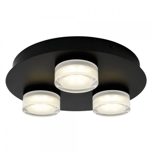 Forum Lighting  SPA-31736-MBLK Amalfi Matt Black IP44 3 x 5W 1386Lm Round LED Triple Light Plate Flush Mount Spotlight With Cool White 4000K LEDs & Opal Diffusers 240V