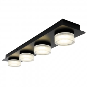 Forum Lighting  SPA-31737-MBLK Amalfi Matt Black IP44 4 x 5W 1780Lm LED Four Light Bar Flush Mount Spotlight With Cool White 4000K LEDs & Opal Diffusers 240V
