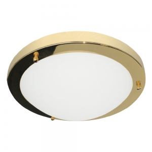 Forum Lighting SPA-34050-BRS Delphi Brass IP44 Flush Ceiling Light With Glass Opal Diffuser - Requires 2 x 10W GLS ES LED Lamp 240V