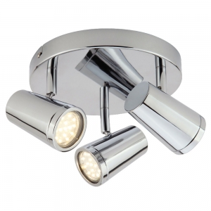 Forum Lighting  SPA-35080-CHR Freya Chrome IP44 Triple Light GU10 Round Plate Spotlight With 3 x Adjustable Spotlight Heads - Requires 3 x 7W GU10 LED Lamps 240V