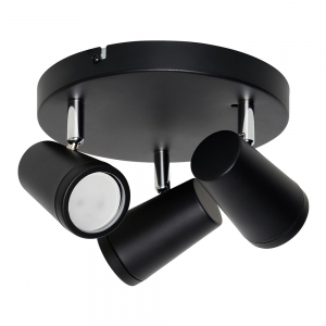 Forum Lighting  SPA-35080-MBLK Freya Matt Black IP44 Triple Light GU10 Round Plate Spotlight With 3 x Adjustable Spotlight Heads - Requires 3 x 7W GU10 LED Lamps 240V