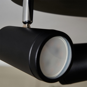 Forum Lighting  SPA-35080-MBLK Freya Matt Black IP44 Triple Light GU10 Round Plate Spotlight With 3 x Adjustable Spotlight Heads - Requires 3 x 7W GU10 LED Lamps 240V