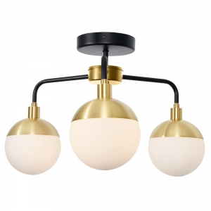 Forum Lighting SPA-35814-BLK Lille Black + Satin Brass IP44 3 Ceiling Light With Globe Opal Glass Shades - Requires 3 x 3W G9 LED Lamps 240V