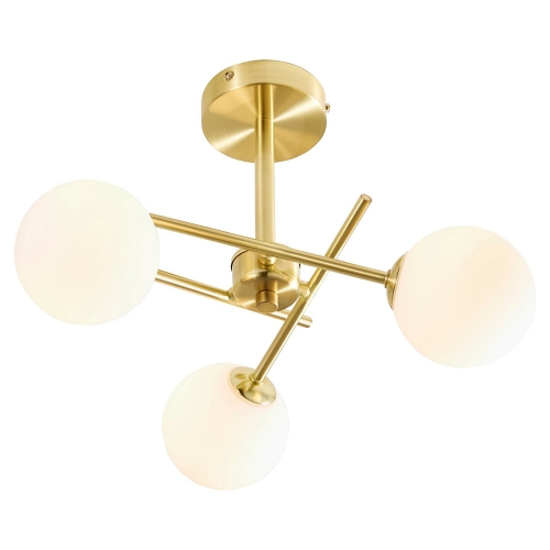 Forum Lighting SPA-35836-SBRS Lindos Satin Brass IP44 Semi Flush 3 Light Cross Arm Ceiling Light With Globe Opal Glass Shades - Requires 3 x 3W G9 LED Lamps 240V