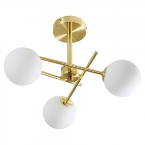 Forum Lighting SPA-35836-SBRS Lindos Satin Brass IP44 Semi Flush 3 Light Cross Arm Ceiling Light With Globe Opal Glass Shades - Requires 3 x 3W G9 LED Lamps 240V