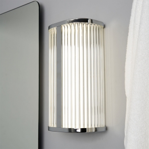 Forum Lightng SPA-44379-CHR Nayru Chrome IP44 8W 710Lm 2CCT LED Wall Light With Opal Ribbed Shade & Cool (4000K) + Warm (3000K) White LEDs 240V