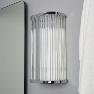 Forum Lightng SPA-44379-CHR Nayru Chrome IP44 8W 710Lm 2CCT LED Wall Light With Opal Ribbed Shade & Cool (4000K) + Warm (3000K) White LEDs 240V