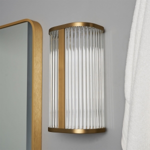 Forum Lightng SPA-44380-SBRS Nayru Satin Brass IP44 8W 710Lm 2CCT LED Wall Light With Opal Ribbed Shade & Cool (4000K) + Warm (3000K) White LEDs 240V