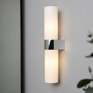 Forum Lightng SPA-44384-CHR Cuco Chrome IP44 LED Tubular Wall Light With Opal Glass Shades - Requires 2 x 3W G9 LED Lamps 240V