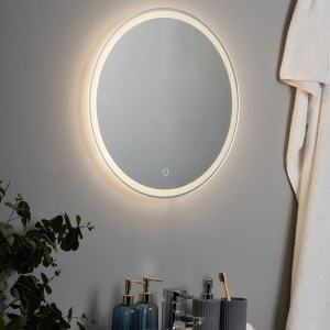 Forum Lighting SPA-44386 Esk Mirrored Glass IP44 16W 997Lm 500mm Round Illuminated LED Bathroom Mirror Light With Cool White 4000K LEDs, ON/OFF Touch Switch & Demist Pad 240V