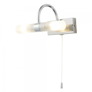 Forum Lighting SPA-6888.014-CHR Corvus Chrome IP44 2 Light Decorative Swan-Neck Wall Light With Frosted Tubular Shades & Pullcord Switch - Requires 2 x 3W G9 LED Lamps 240V