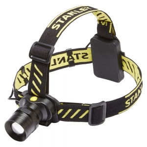 Stanley SXLS50101E IP20 300Lm 150m Beam Distance LED Zoom Head Torch With Adjustable Head Strap, 2 Power Settings & 3 x AAA Duracell Batteries