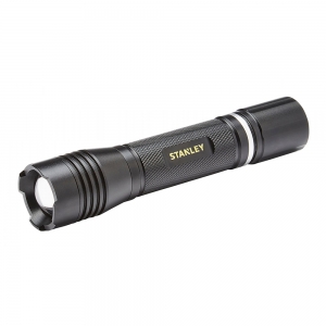 Stanley SXLS50104E Black IP44 5W 350Lm-650Lm 240m Beam Distance Adjustable Rechargeable LED Hand Torch With Daylight White 6000K LEDs, Adjustable Focus, Pushbutton ON/OFF + 3 Modes & USB Type C Charging Port & Cable