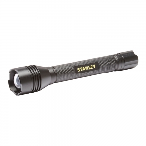 Stanley SXLS50106E Black IP44 3W 50Lm-800Lm 150m Beam Distance Adjustable LED Hand Torch With Daylight White 6000K LEDs, Adjustable Focus, Pushbutton ON/OFF + 3 Modes & 2 x AA Duracell Batteries