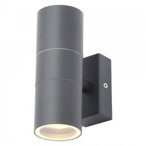 Forum Lighting  ZN-20941-ANTH-65 Leto Anthracite IP65  Up + Down GU10 Tubular Wall Light With Clear Glass Diffusers - Requires 2 x 7W GU10 LED Lamps 240V