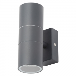 Forum Lighting  ZN-20941-ANTH-65 Leto Anthracite IP65  Up + Down GU10 Tubular Wall Light With Clear Glass Diffusers - Requires 2 x 7W GU10 LED Lamps 240V