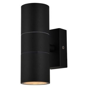Forum Lighting  ZN-20941-BLK-65 Leto Black IP65  Up + Down GU10 Tubular Wall Light With Clear Glass Diffusers - Requires 2 x 7W GU10 LED Lamps 240V