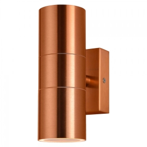 Forum Lighting  ZN-20941-COP-65 Leto Copper IP65  Up + Down GU10 Tubular Wall Light With Clear Glass Diffusers - Requires 2 x 7W GU10 LED Lamps 240V