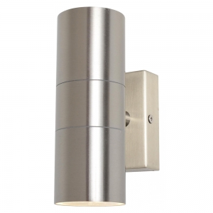 Forum Lighting  ZN-20941-SST-65 Leto Stainless Steel IP65  Up + Down GU10 Tubular Wall Light With Clear Glass Diffusers - Requires 2 x 7W GU10 LED Lamps 240V