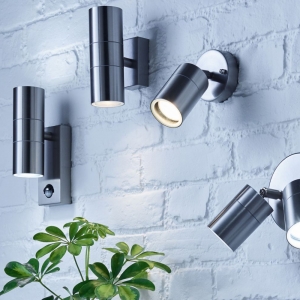 Forum Lighting  ZN-20941-SST-65 Leto Stainless Steel IP65  Up + Down GU10 Tubular Wall Light With Clear Glass Diffusers - Requires 2 x 7W GU10 LED Lamps 240V