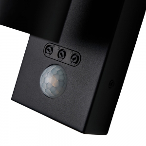 Forum Lighting ZN-29179-BLK-65 Leto Black IP65 Up + Down GU10 Tubular Security Wall Light With 110° | 8m PIR + Manual Override - Requires 2 x 7W GU10 LED Lamps 240V