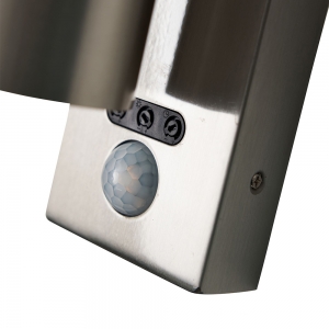 Forum Lighting ZN-29179-SST-65 Leto Stainless Steel IP65 Up + Down GU10 Tubular Security Wall Light With 110° | 8m PIR + Manual Override - Requires 2 x 7W GU10 LED Lamps 240V