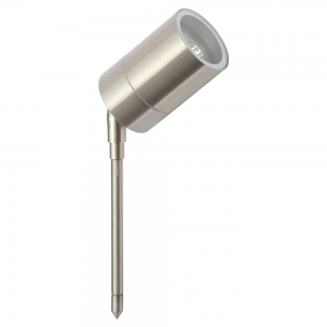 Forum Lighting  ZN-29180-SST-65 Leto Stainless Steel IP65 Dual Mount Round GU10 Ground Spotlight With Clear Glass Diffuser, Screw-In Spike & Deck Mount - Requires 1 x 7W GU10 LED Lamp 240V