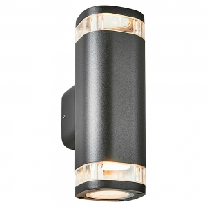 Forum Lighting ZN-32255-BLK Eos Black IP54 Up + Down Tubular Wall Light With Decorative Halo Effect - Requires 2 x 7W GU10 LED Lamps 240V