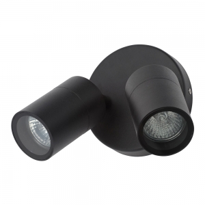 Forum Lighting ZN-34018-BLK-65 Leto Black IP65 Adjustable Twin GU10 Spotlights With Clear Glass Diffusers & Round Mounting Plate - Requires 2 x 7W GU10 LED Lamps 240V