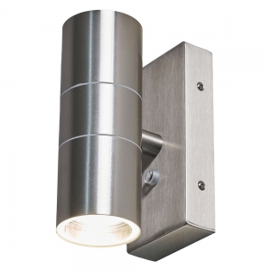 Forum Lighting ZN-34022-SST-65 Leto Stainless Steel IP65 Up + Down GU10 Tubular Security Wall Light With Dusk/Dawn Photocell - Requires 2 x 7W GU10 LED Lamps 240V