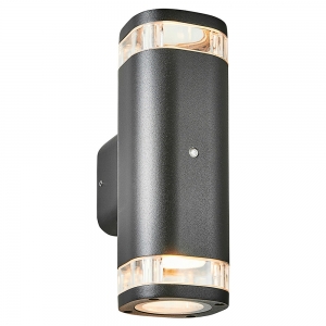 Forum Lighting ZN-35072-BLK Eos Black IP54 Up + Down Tubular Wall Light With Decorative Halo Effect & Dusk/Dawn Photocell - Requires 2 x 7W GU10 LED Lamps 240V