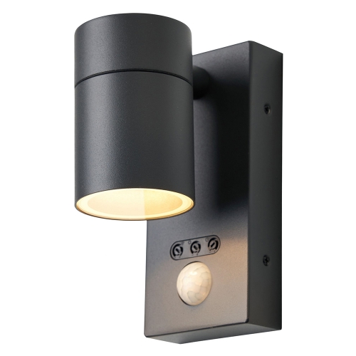 Forum Lighting ZN-37938-ANTH-65 Leto Anthracite IP65 Down GU10 Tubular Security Wall Light With 110° | 8m PIR + Manual Override - Requires 1 x 7W GU10 LED Lamp 240V