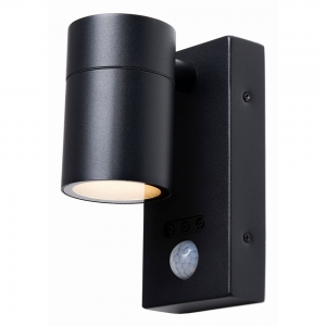 Forum Lighting ZN-37938-BLK-65 Leto Black IP65 Down GU10 Tubular Security Wall Light With 110° | 8m PIR + Manual Override - Requires 1 x 7W GU10 LED Lamp 240V