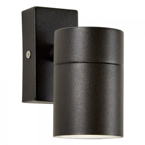 Forum Lighting ZN-37940-BLK-65 Leto Black IP65 Down GU10 Tubular Wall Light With Clear Glass Diffuser - Requires 1 x 7W GU10 LED Lamp 240V