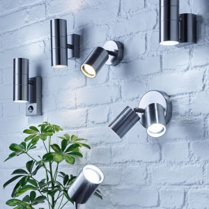 Forum Lighting ZN-37940-SST-65 Leto Stainless Steel IP65 Down GU10 Tubular Wall Light With Clear Glass Diffuser - Requires 1 x 7W GU10 LED Lamp 240V