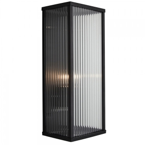 Forum Lighting ZN-38602-BLK Memphis Black IP44 Box Style Lantern With Ribbed Glass Effect Panels - Requires 1 x 10W GLS ES LED Lamp 240V