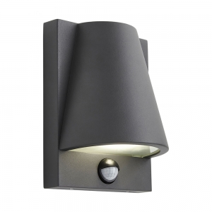 Forum Lighting ZN-38624-ANTH Vesoul Anthracite IP43 Conical Down Security Wall Light With Rectangular Backplate & PIR 240V - Requires 1 x 7W GU10 LED Lamp 240V