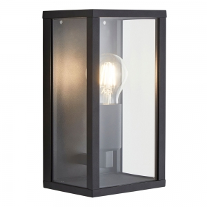 Forum Lighting ZN-38640-MBLK Chinon Black IP44 Box Style Lantern With Clear Glass Panels - Requires 1 x 10W GLS ES LED Lamp 240V